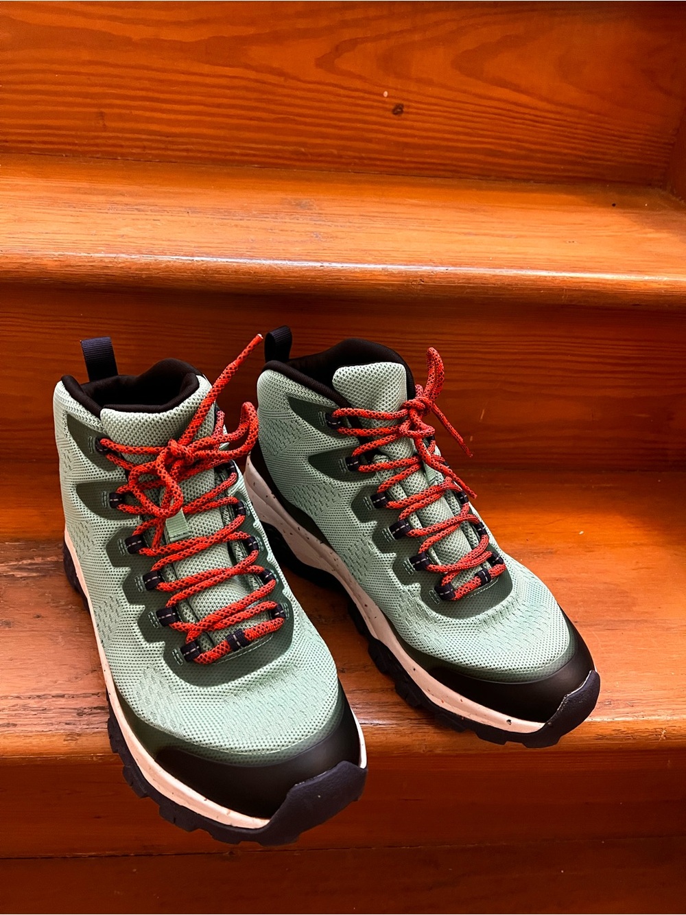 Mint Green Trail Sneakers with Orange Laces